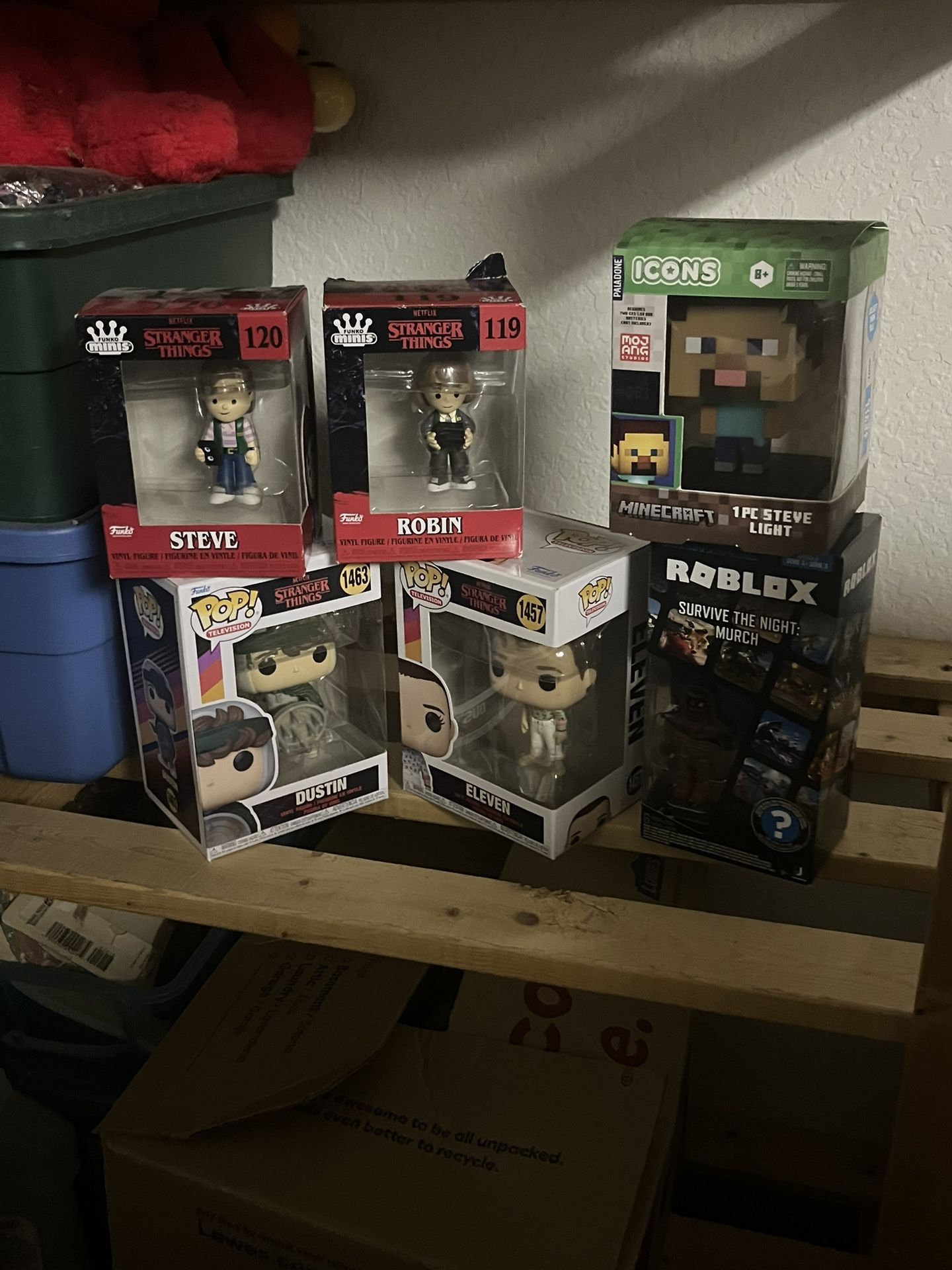 Mixture Of Stranger Things Funko Pops  Roblox Figure And Minecraft Light