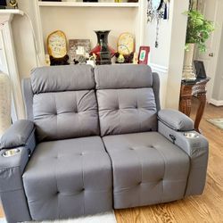 Brand New Loveseat Recliner Sofa, Wall Hugger Recliners with USB, Cup Holders & Storage Pockets, Pebble Texture Reclining Couch, 150° Manual Sleeper S