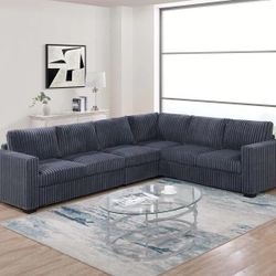 Brand New Dark Grey Corduroy Sectional Sofa 