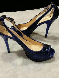 Guess Blue Glitter Heels Sz 7.5 New