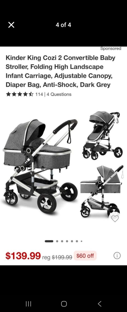 Kinder King Cozi 2 Convertible Baby Stroller, Folding High Landscape Infant Carriage, Adjustable Can