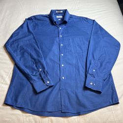 Van Heusen Oxford Blue Button-Down Dress Shirt 17 36/37 Barrel Cuffs Long Sleeve