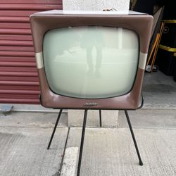 Silvertone Portable Tube TV Television Roatating Stand MCM Mid Century 