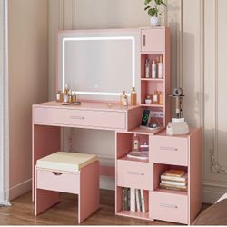 Vanity Desk with LED Lighted Mirror