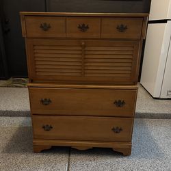 Vintage all wood solid maple dresser/secretary with a louvered drop-down door.