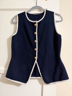 Emerson Lang Navy Knit Vest with Gold Buttons