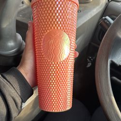 Peach Pink Studded Bling Venti Tumbler
