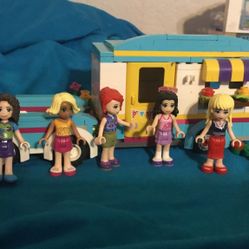 Lego Friends Car And Camper And 5 Minifigs