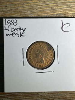 1883 Indian Head Cent Penny Liberty head weak
