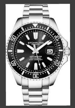 WATCH Stührling LUXURY MEN BLACK *ProDive  + NEW / BOX & ACCESORIES