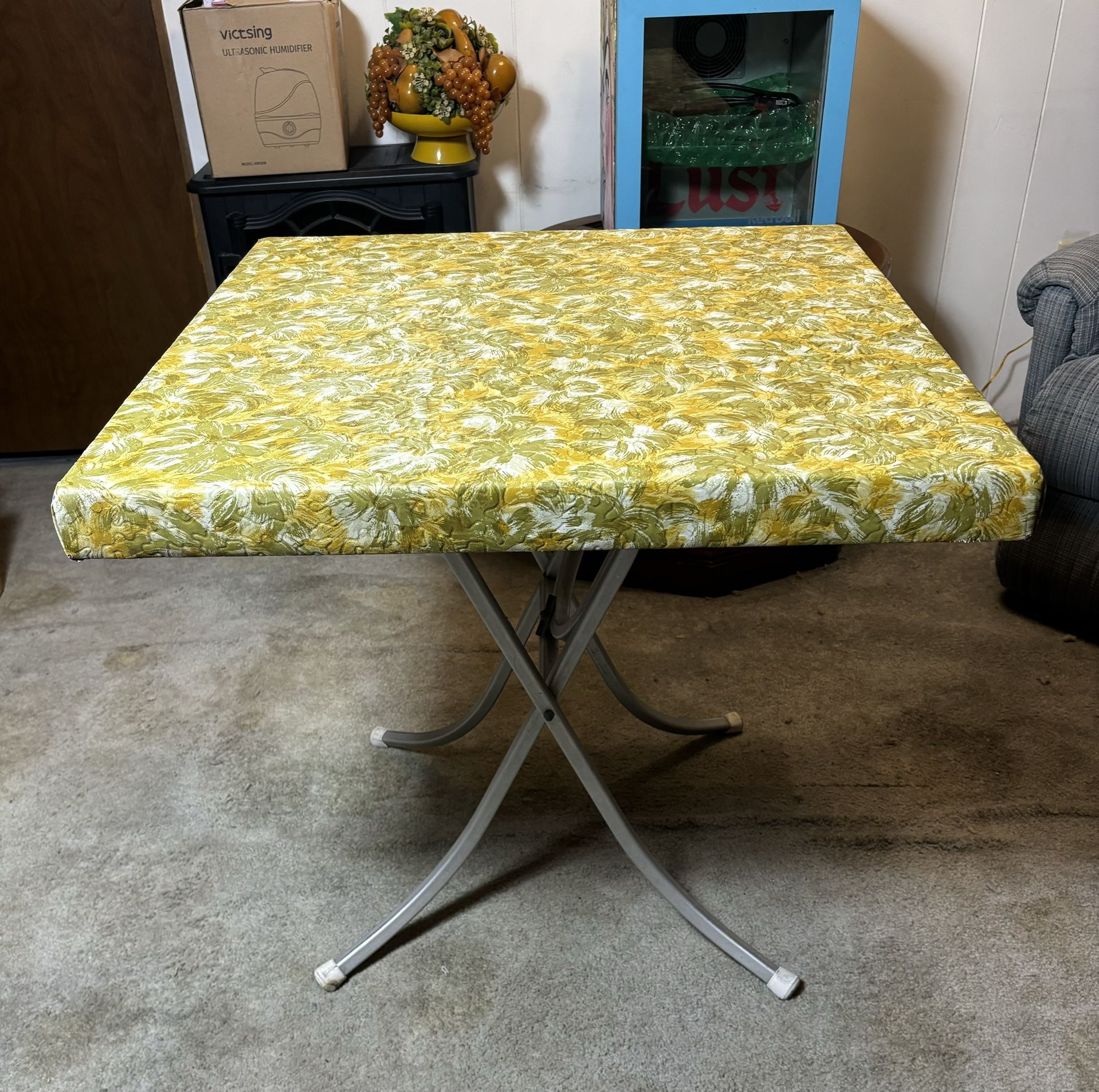 50s Vintage Floral Vinyl Topped Folding Table
