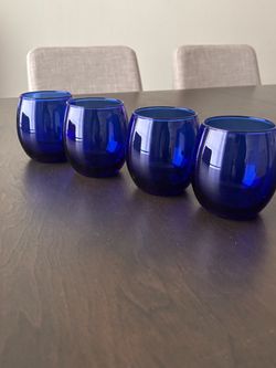 Cobalt Blue Stemless Wine Glasses Set of 4
