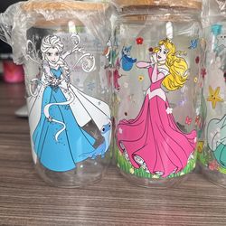 16 Oz Glass Cups With Bamboo Lids And Glass Straw $12 Each Or $50 For All 4