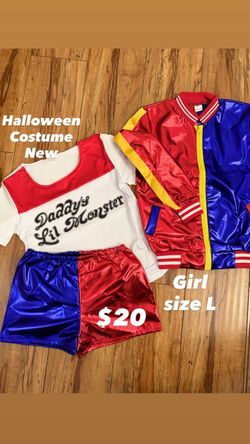 Girl size Large Harley Quinn Daddy’s Little Monster Shirt jacket and Shorts Set Halloween Costume Cosplay