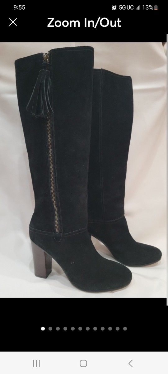 Coach Therese Knee High Suede Boots Tassels Black 10