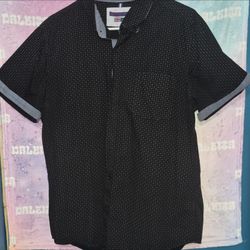 Men's Black Polka Dot Short Sleeve Button-Up Shirt