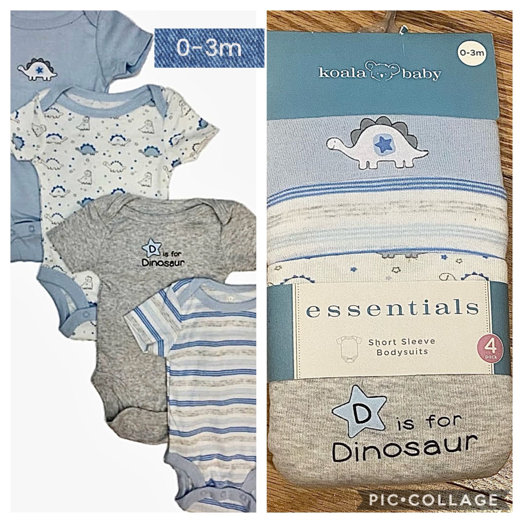 0-3 M Koala Baby New NWT Set Of 4 Short Sleeve Bodysuits Onesies r price, Dinosaur Gray White Light Blue Perfect For Christmas Or Shower Gift