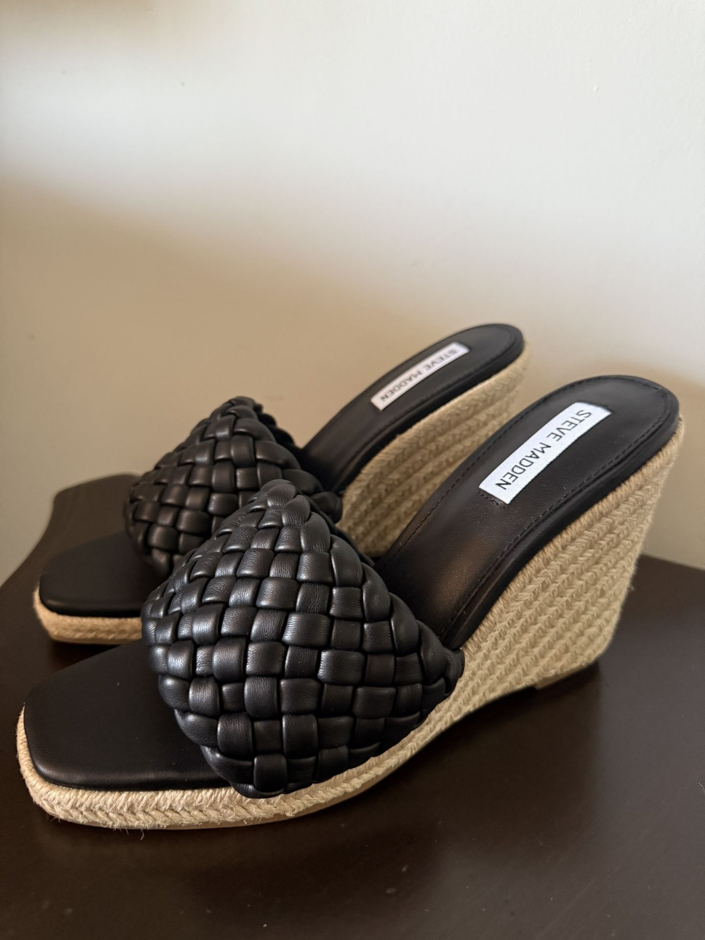 Steve Madden Black Woven Wedge Heels