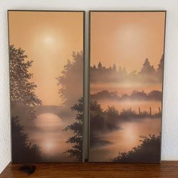 Wall Arts - Minimalist Misty Sunrise/Sunset Diptych