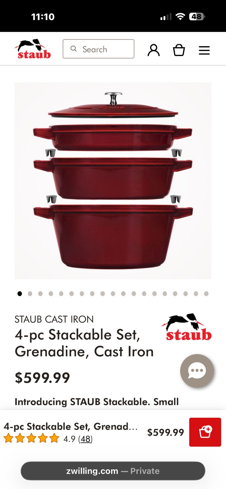 4 pc Stackable Set Grenadine Enameled Cast Iron