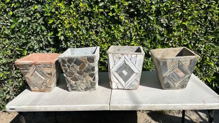 Handmade Planters made with Concrete and rock designs