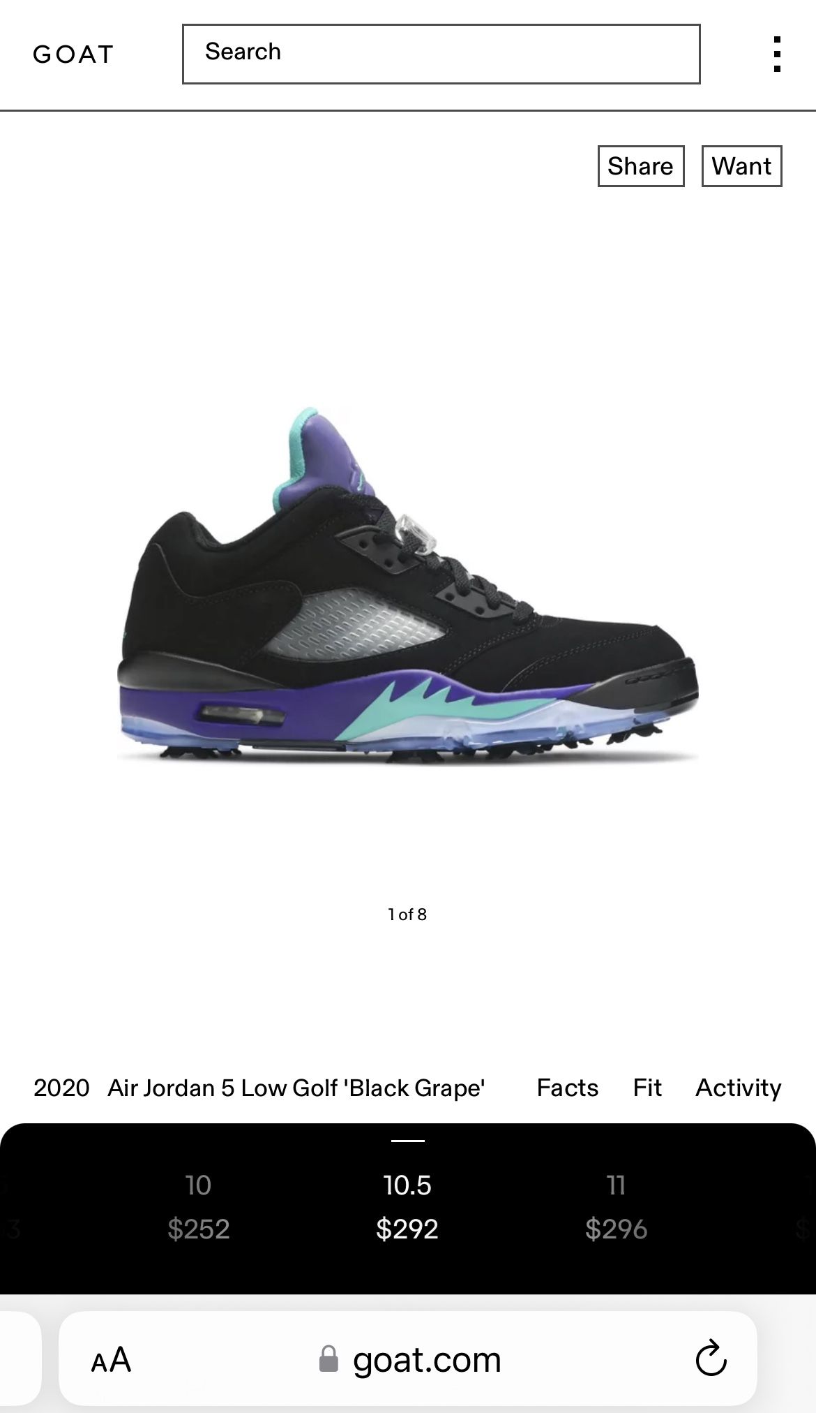 Jordan V Retro Low Golf Shoe: Black And Grape Purple