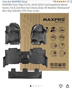 MAXPRO Floor Mats Fit for 2018-2025 Ford Expedition Bench Seats | 1st & 2nd Row Set | Heavy Duty All Weather Waterproof Non-Slip Odorless TPE Floor Li