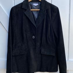 Liz & Co. 100% Suede Leather Woman’s Blazer Jacket Black Button