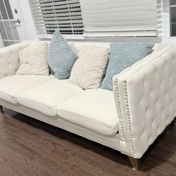 Velvet 3 Seater Modern Couch with Button Tufted & Nailhead Trim