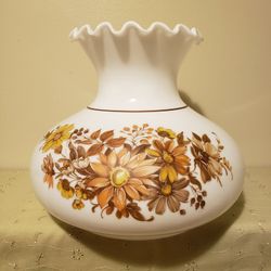 Large Vintage Glass Lamp Shade with Brown Tone Flowers