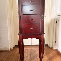 Vintage Queen Anne Style Jewelry Armoire – Elegant Storage with Lined Drawers