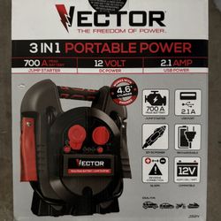 Vector 3 in 1 Portable Power 700A Jump Start 12 Volt DC Power And 2.1 Amp USB Power (New) 