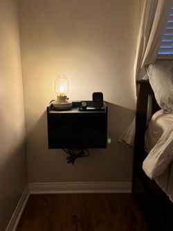 Floating Nightstands (Black) with Built-In Power Box