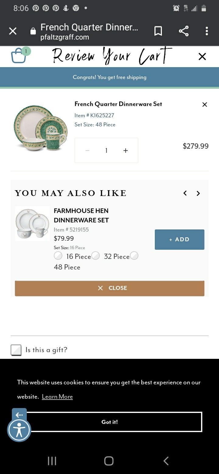 45 Piece Pfaltzgraff French Qtr Dinnerware Set