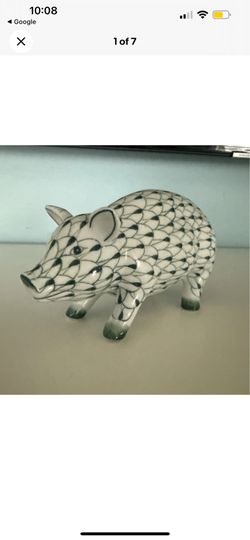 Andrea by Sadek Porcelain Pig Hand Painted Green &  White Fishnet 6"