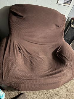 Brown leather wide recliner/w cover