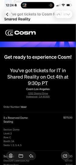Tickets to IT at the cosm in LA