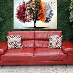 Red Natuzzi Leather Starter Couch (Free Delivery 🚚 )