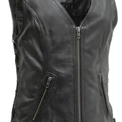 First Mfg Co - Cindy - Women's Motorcycle Biker Riding Black Leather Vest