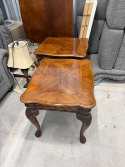 Pair of Wood End Tables with Carved Legs