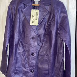 REAL LEATHER JESSICA LONDON Ladies Button Up Blazer  NWT 