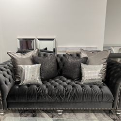 Charcoal Dark Gray Polyester Sofa