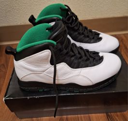 Air Jordan 10 Retro 'Seattle' 2019
SKU: 310805 137
Colorway: White/Black-Kelly Green-Yellow Gold Size 8 In Mens
