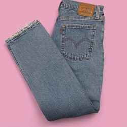 Levi's wedgie straight Distressed blue denim jeans 