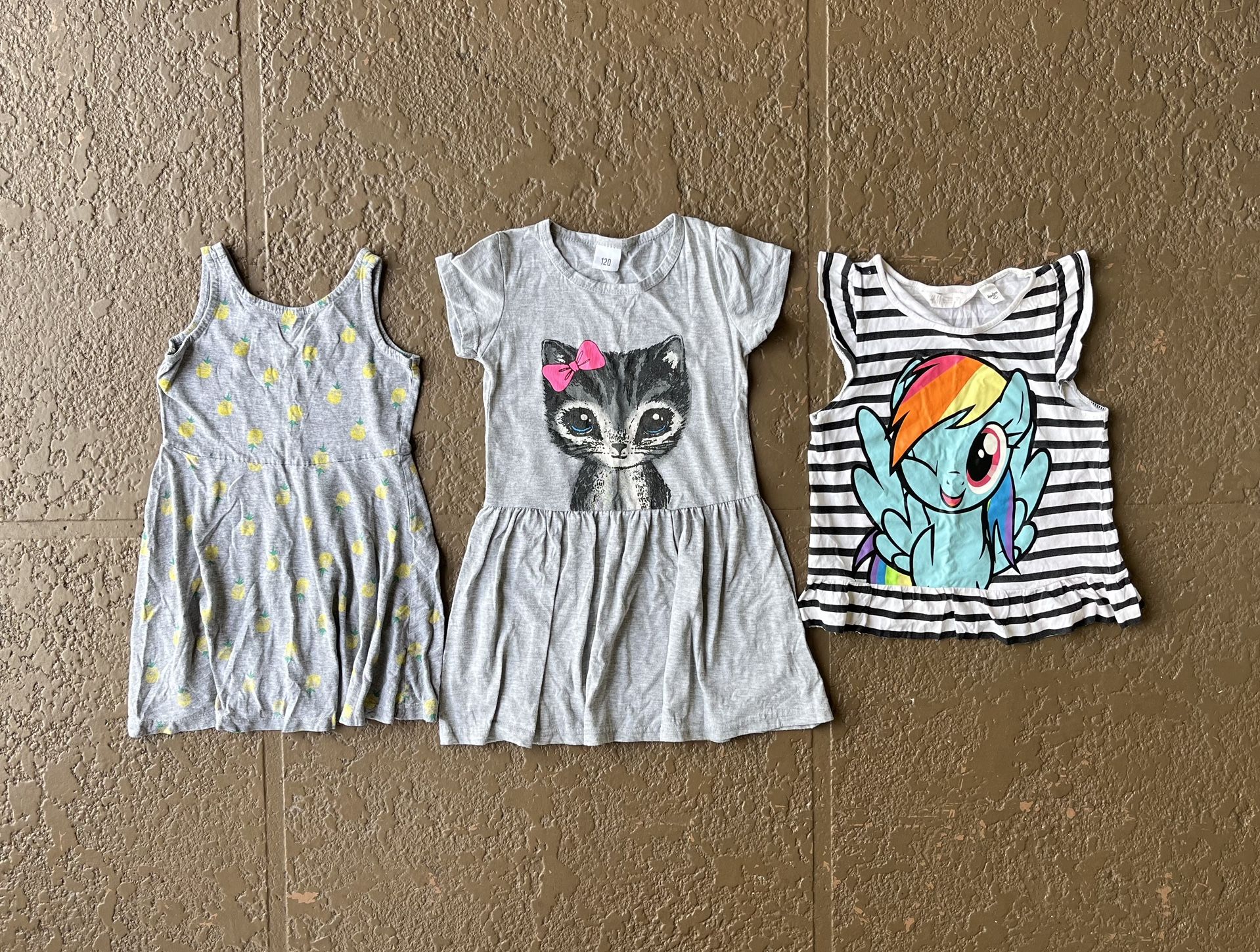 3 EUC Pineapple, Cat, & My Little Pony girl’s dress set, size 6-8