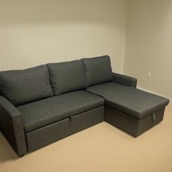 Gray Modern 88” Sleeper Sectional Sofa with Reversible Storage Chaise