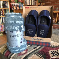 Brand New Dearfoams Dog Slippers And 50”x60” Throw 