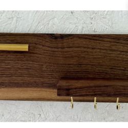 Handmade Walnut Entryway Organizer: Key & Sunglasses Shelf - Black Hardware