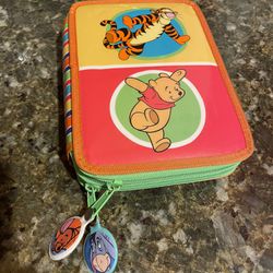 Vintage Disney Pooh /Piglet Pen Pencil Case Holder Bag Pouch Zip Dividers