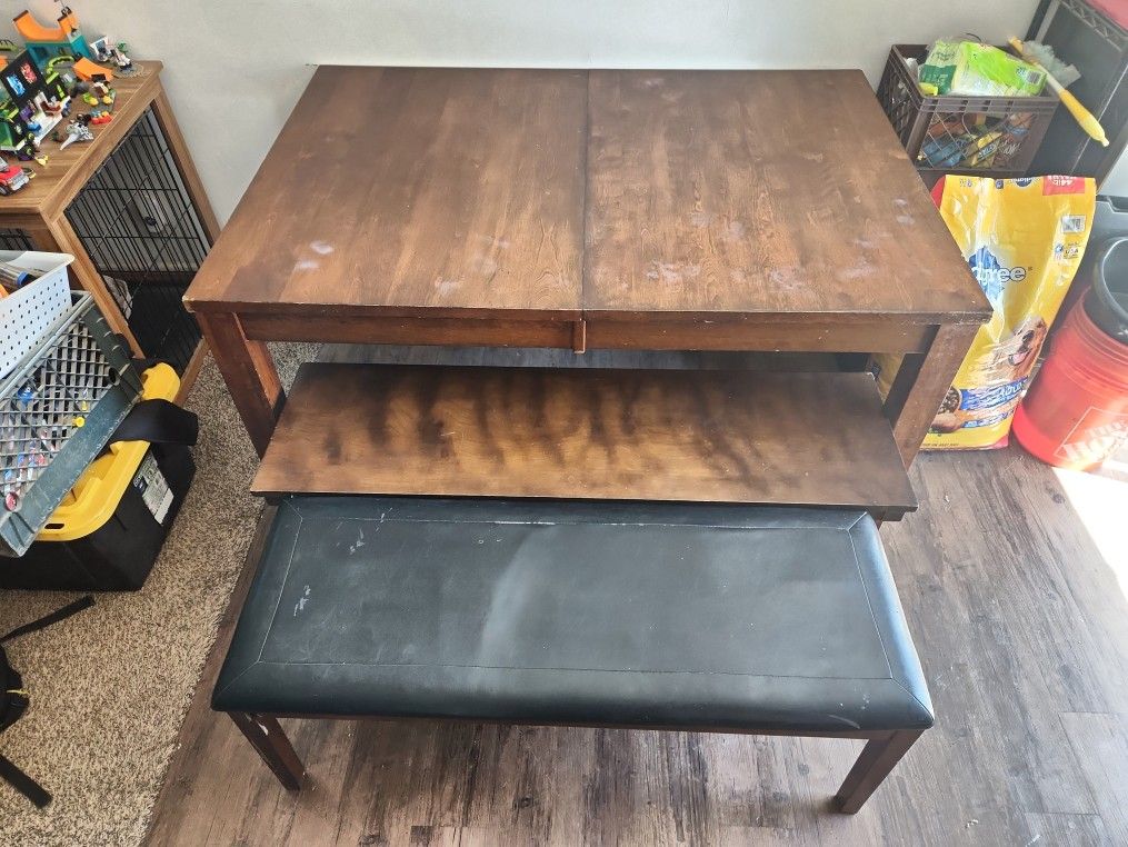 Table W/ Leaf & Two Benches